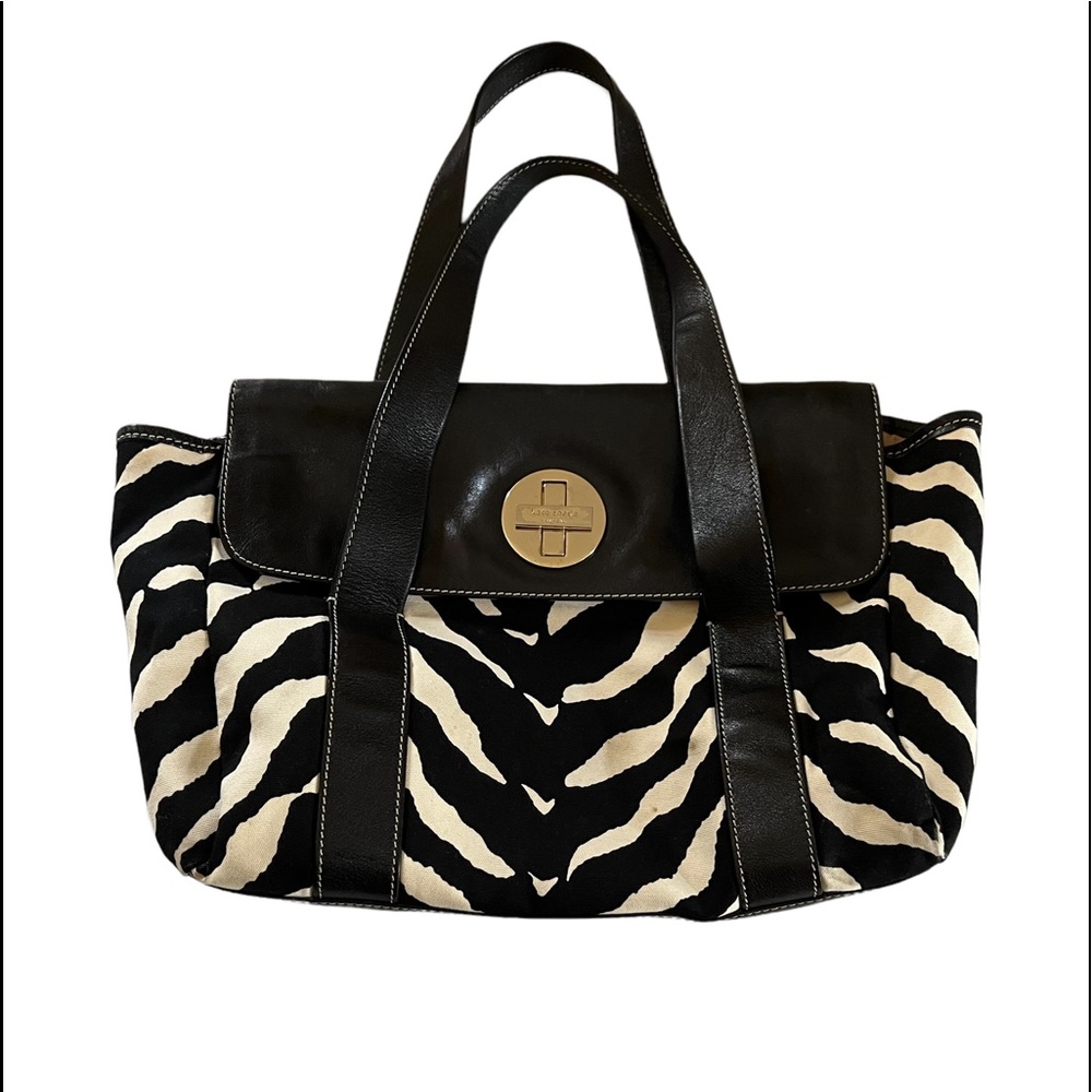 Vintage Kate Spade Zebra Print Shoulder Bag Leather & Canvas PolkaDot Lining